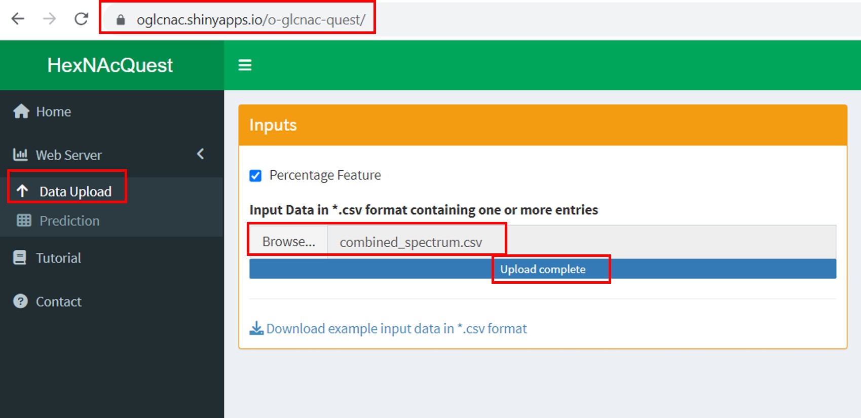 Selecting a HexNAcQuest CSV file